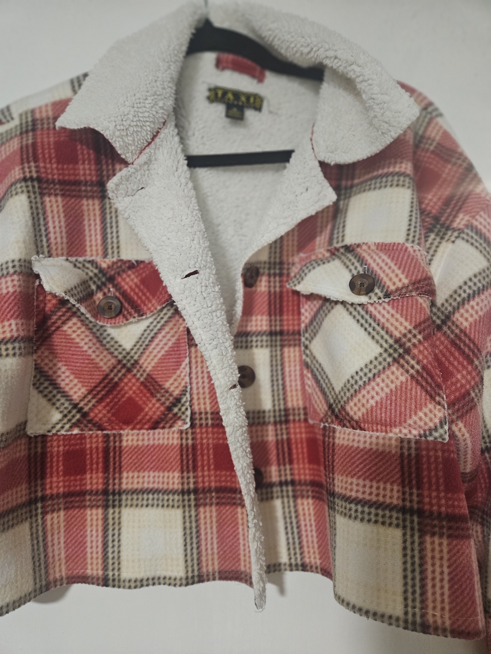 Red Plaid Teddy-Lined Women's Jacket